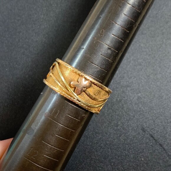 Men's 14KY Gold Butterfly Caterpillar Floral Design Cigar Band Ring Size 10.25 - Picture 13 of 16